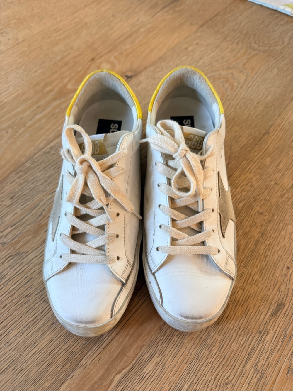 Golden Goose White Sneakers with Yellow Heel Accent - Picture 3 of 9